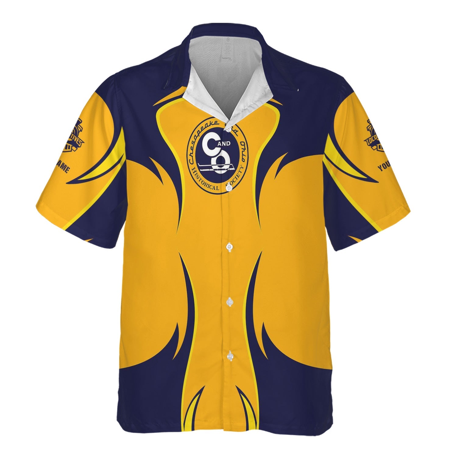 Railspirit Personalized Chesapeake and Ohio Railway Hawaiian Shirt Distinctive Flame Style C&O Shirt For Steam Engine Addict