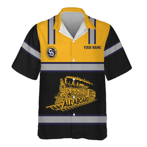 Railspirit Custom Name Chesapeake and Ohio Railway Hawaiian Shirt Eat Train Sleep Repeat C&O Printed Train Shirt
