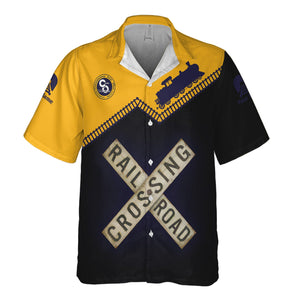 Railspirit Personalized Chesapeake and Ohio Railway Hawaiian Shirt Railroad Crossing Printed Train Track Shirt