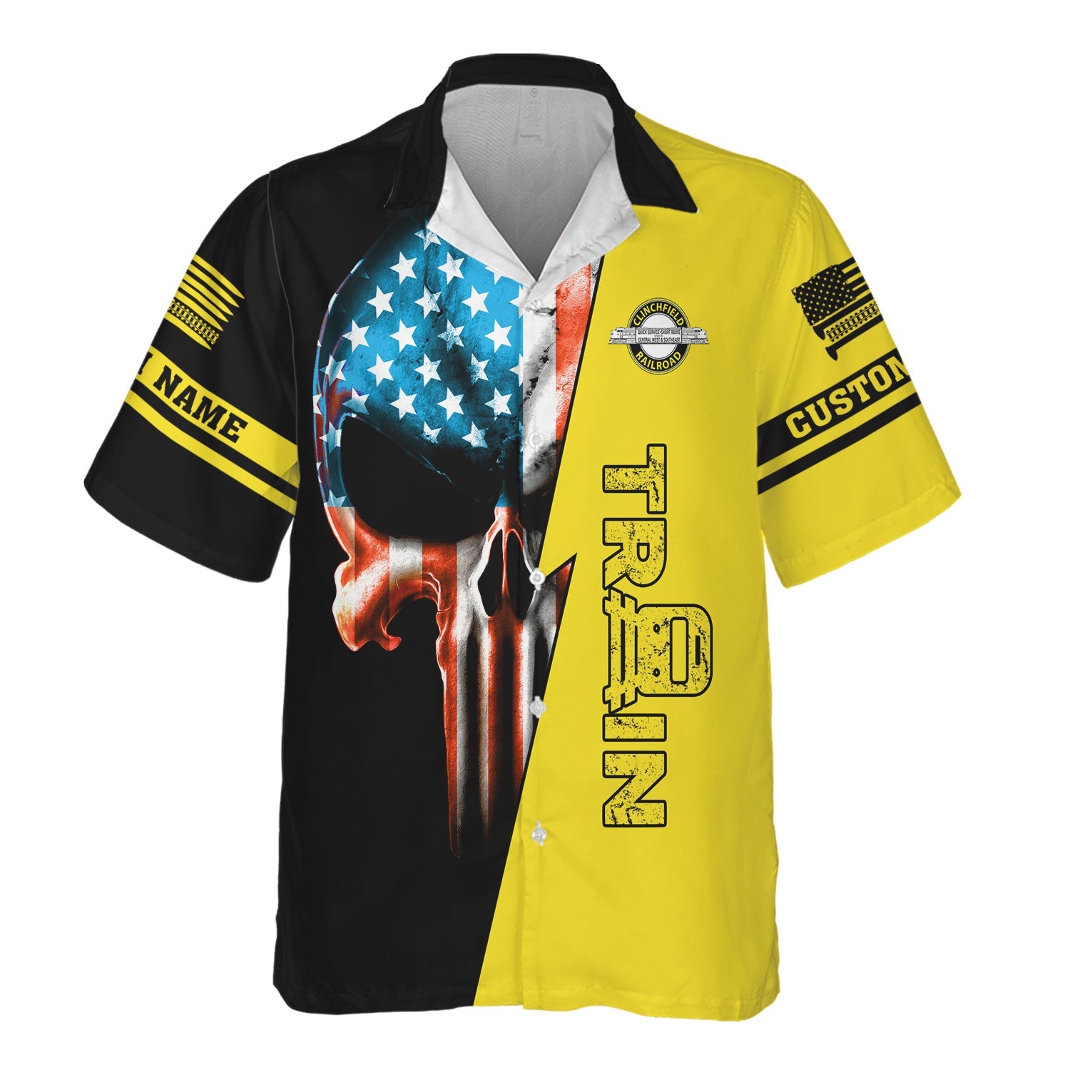Railspirit Personalized Clinchfield Railroad Hawaiian Shirt Train Skull American Flag Shirt All Over Print