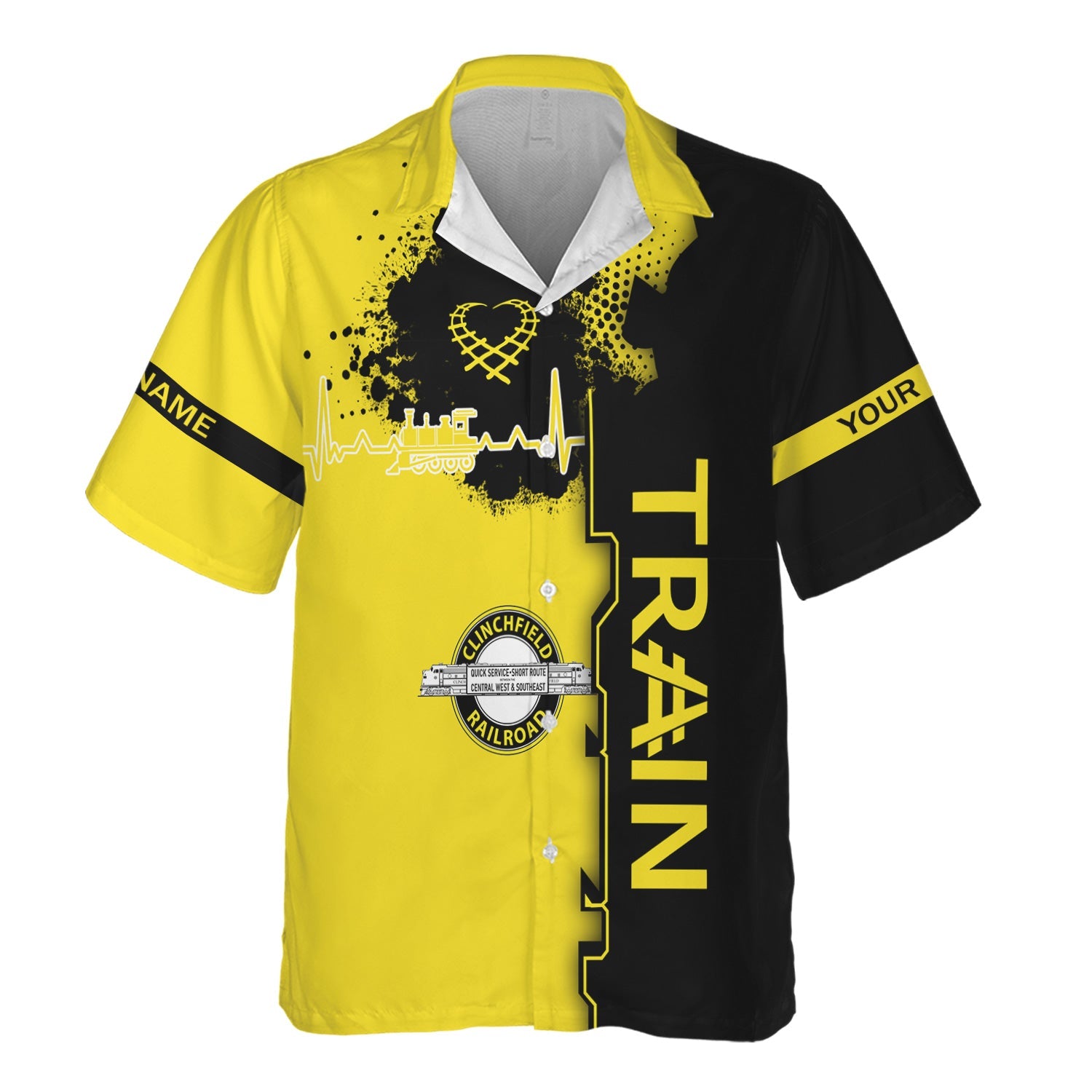Railspirit Personalized Clinchfield Railroad Hawaiian Shirt Engine Heartbeat and Track Love Style Shirt Gift Idea For Train Lovers