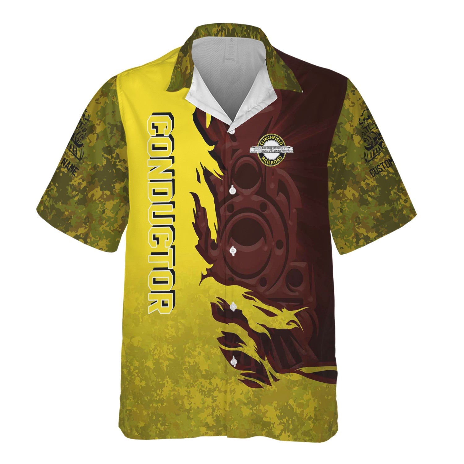 Railspirit Personalized Clinchfield Railroad Hawaiian Shirt Blazing Style with Custom Position Train Shirt