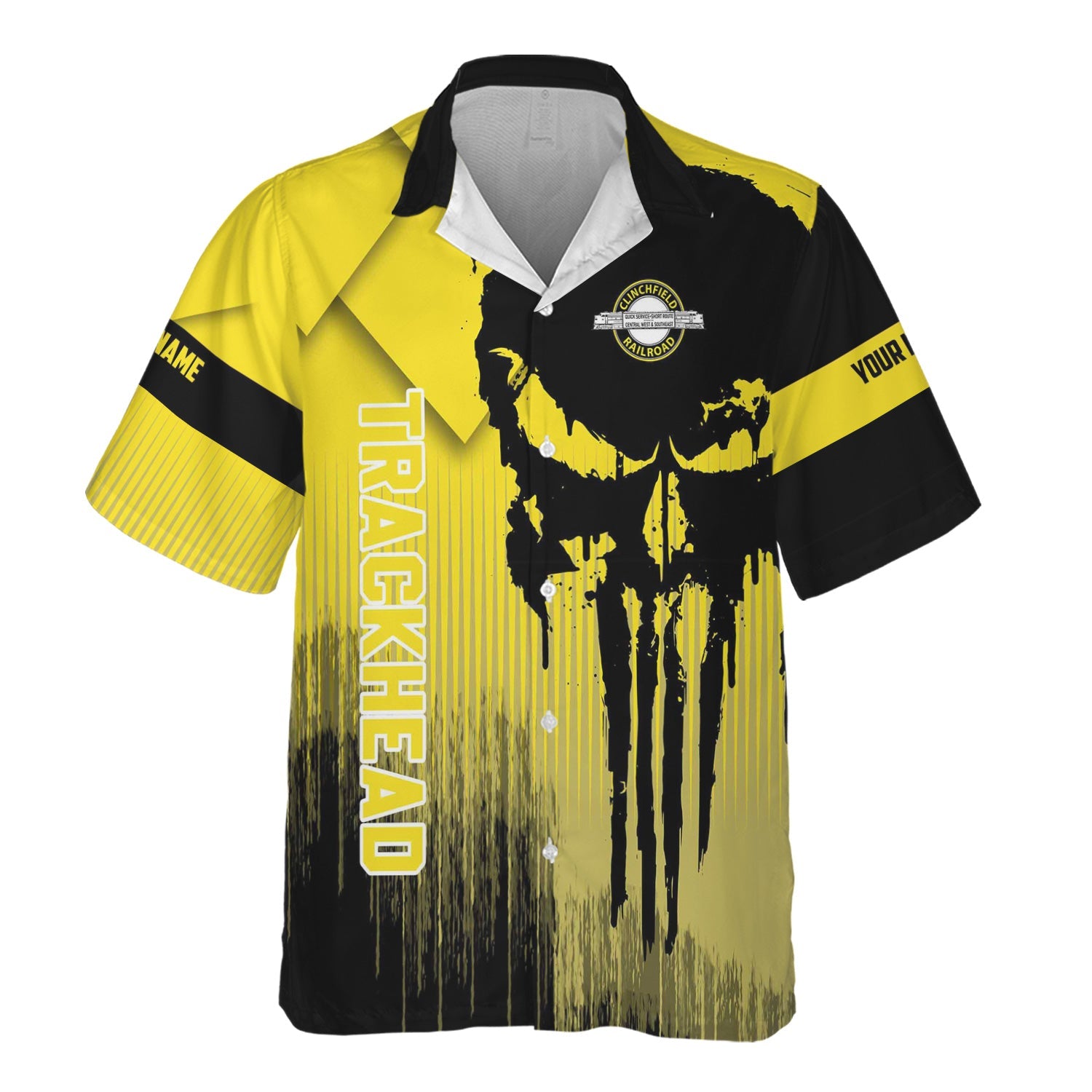Railspirit Personalized Clinchfield Railroad Hawaiian Shirt Skull Design with Custom Job Train Shirt for Trackhead Crew