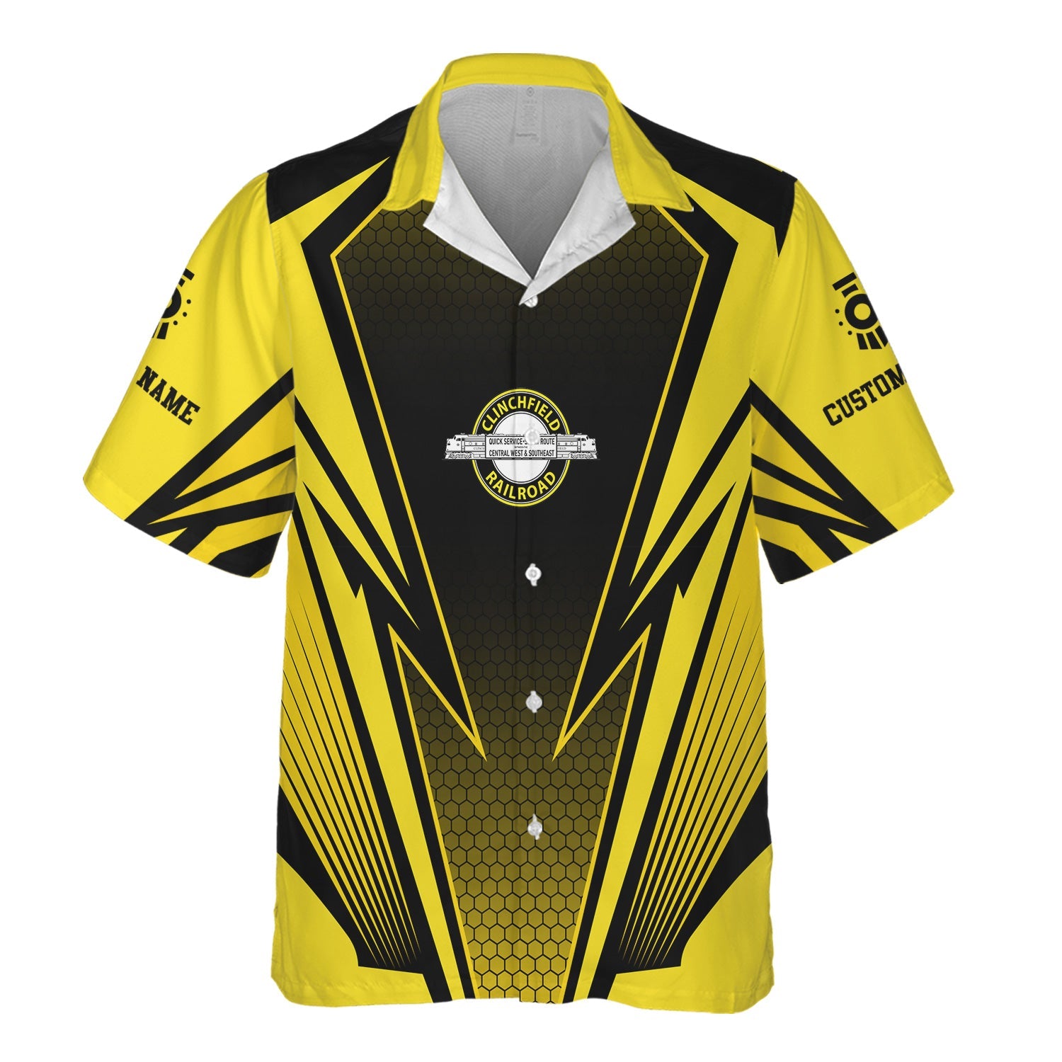 Railspirit Personalized Clinchfield Railroad Hawaiian Shirt Lightning Graphic Style Shirt Gift Idea For Train Lover