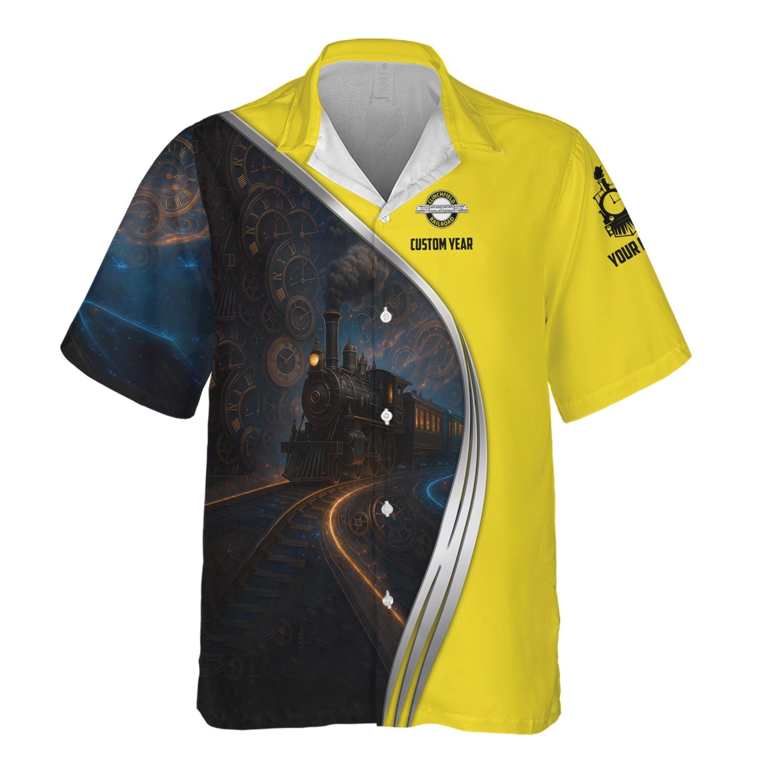 Railspirit Personalized Clinchfield Railroad Hawaiian Shirt Steampunk Locomotive with Custom Year Train Shirt