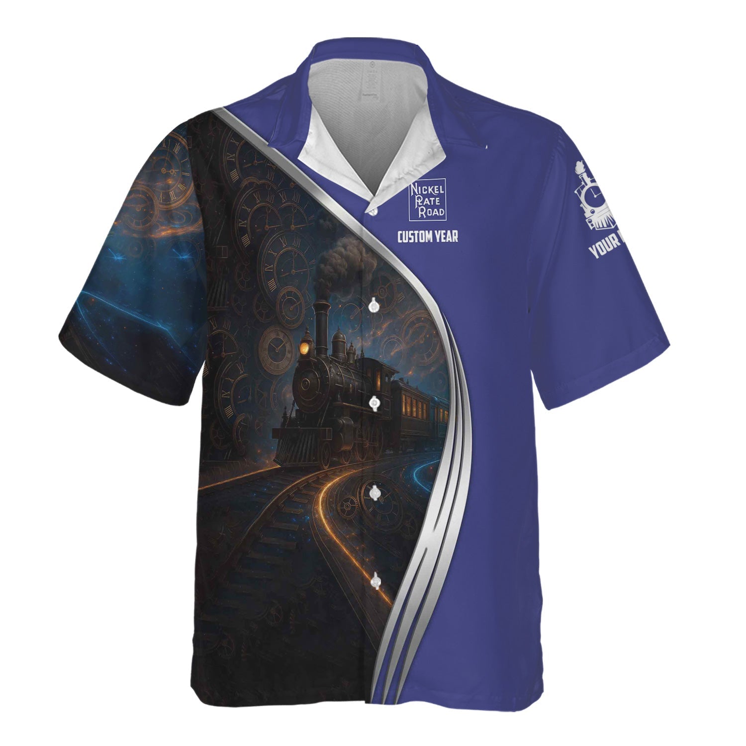 Railspirit Personalized New York, Chicago and St. Louis Railroad Hawaiian Shirt Steampunk Locomotive with Custom Year Nickel Plate Road Train Shirt