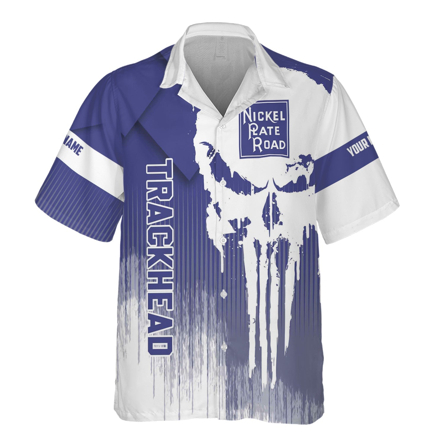 Railspirit Personalized New York, Chicago and St. Louis Railroad Hawaiian Shirt Skull Design with Custom Job Nickel Plate Road Train Shirt