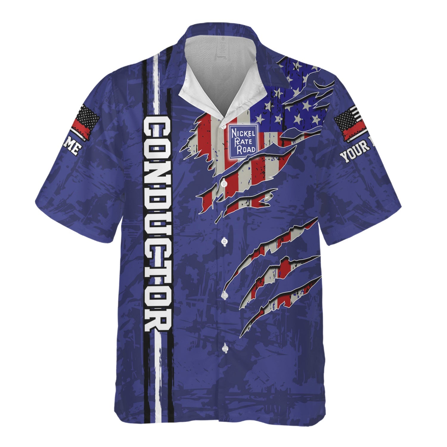 Railspirit Personalized New York, Chicago and St. Louis Railroad Hawaiian Shirt USA Flag Claw Art with Custom Job Nickel Plate Road Train Shirt