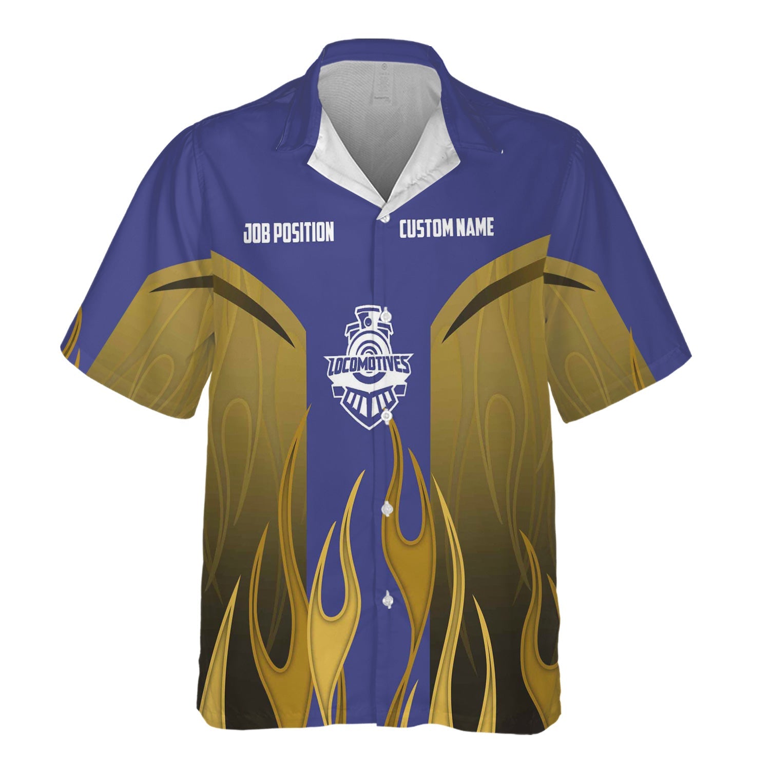 Railspirit Custom Name and Job Title New York, Chicago and St. Louis Railroad Hawaiian Shirt Flame Graphic Nickel Plate Road Train Shirt