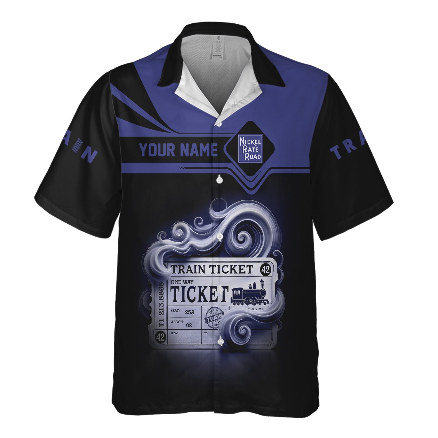 Railspirit Personalized New York, Chicago and St. Louis Railroad Hawaiian Shirt Train Ticket  American Locomotive Printed Train