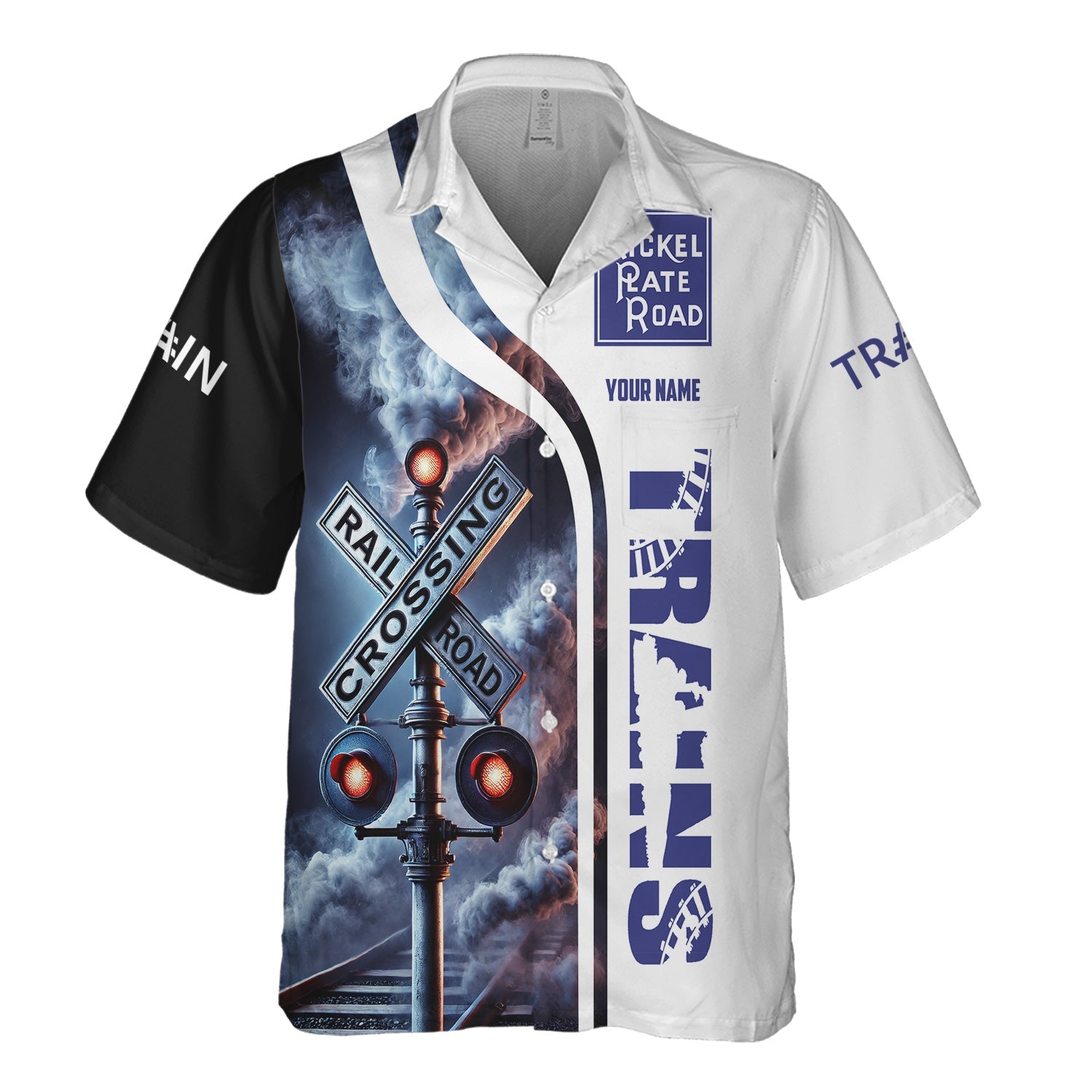 Railspirit Custom Name New York, Chicago and St. Louis Railroad Hawaiian Shirt Railroad Crossing Sign Nickel Plate Road Printed Train Shirt