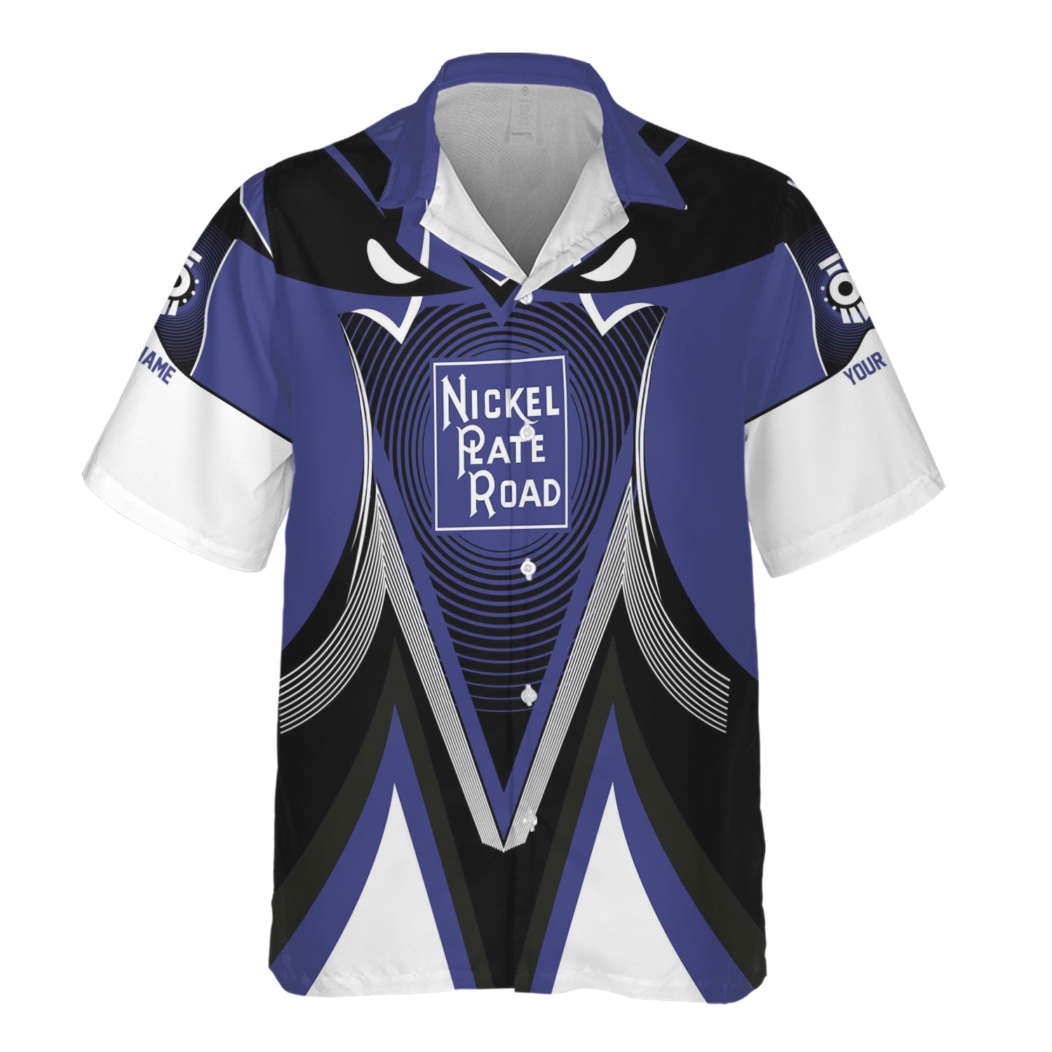 Railspirit Personalized New York, Chicago and St. Louis Railroad Hawaiian Shirt Vibrant Graphic Pattern Nickel Plate Road Shirt For Train Enthusiasts