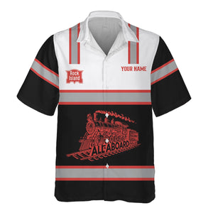 Railspirit Custom Name Chicago, Rock Island and Pacific Railroad Hawaiian Shirt Eat Train Sleep Repeat Rock Island Railroad Printed Train Shirt