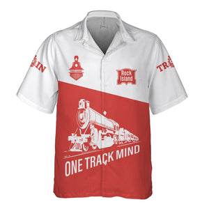 Railspirit Personalized Chicago, Rock Island and Pacific Railroad Hawaiian Shirt One Track Mind Unisex Train Shirt Gift Idea For Train Lover