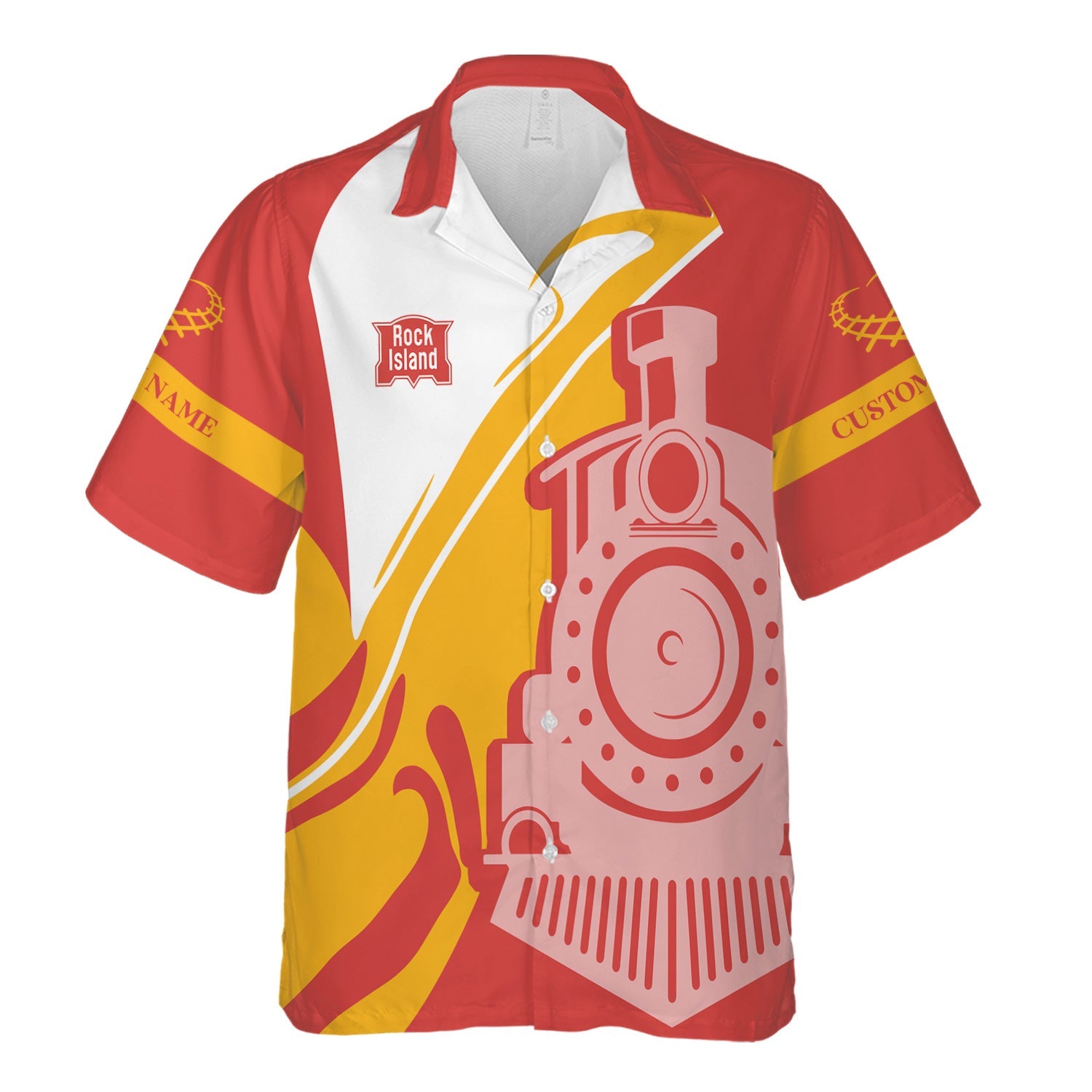 Railspirit Personalized Chicago, Rock Island and Pacific Railroad Hawaiian Shirt Flame-Inspired Style Rock Island Railroad Shirt