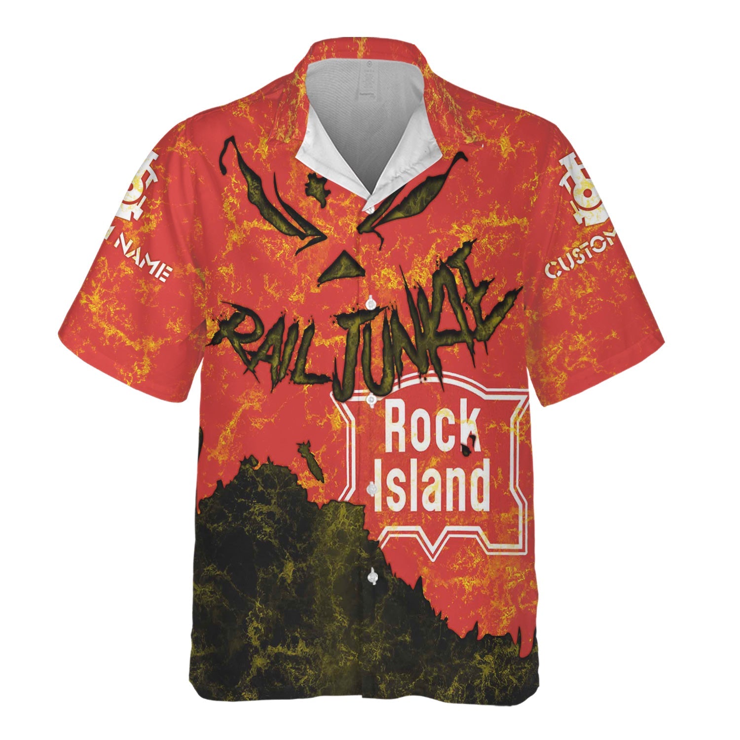 Railspirit Personalized Chicago, Rock Island and Pacific Railroad Hawaiian Shirt Torn Graphic Style Rock Island Railroad Train Shirt For Rail Junkie
