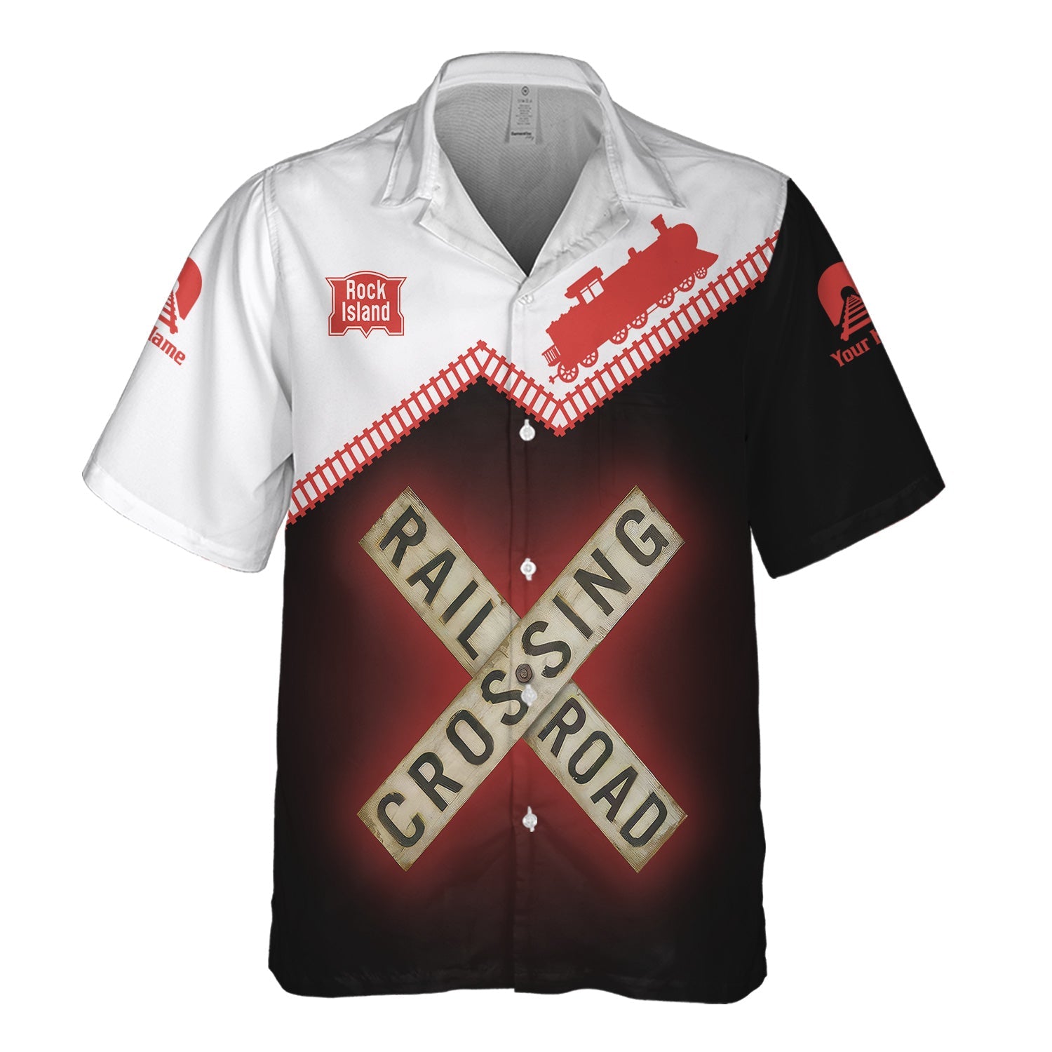 Railspirit Personalized Chicago, Rock Island and Pacific Railroad Hawaiian Shirt Railroad Crossing Printed Train Track Shirt
