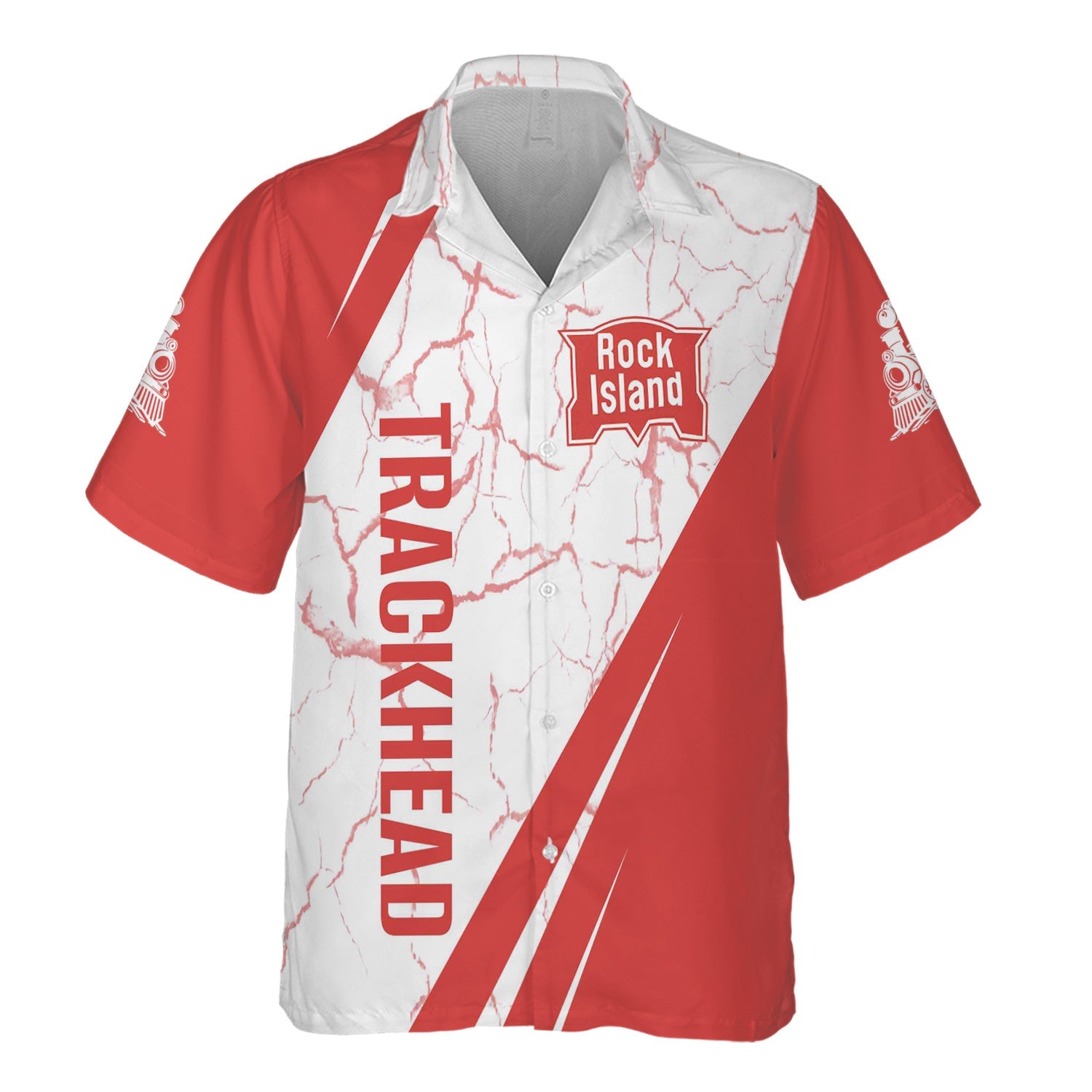 Railspirit Personalized Chicago, Rock Island and Pacific Railroad Hawaiian Shirt Crackle Texture Style Rock Island Railroad Shirt For Trackhead