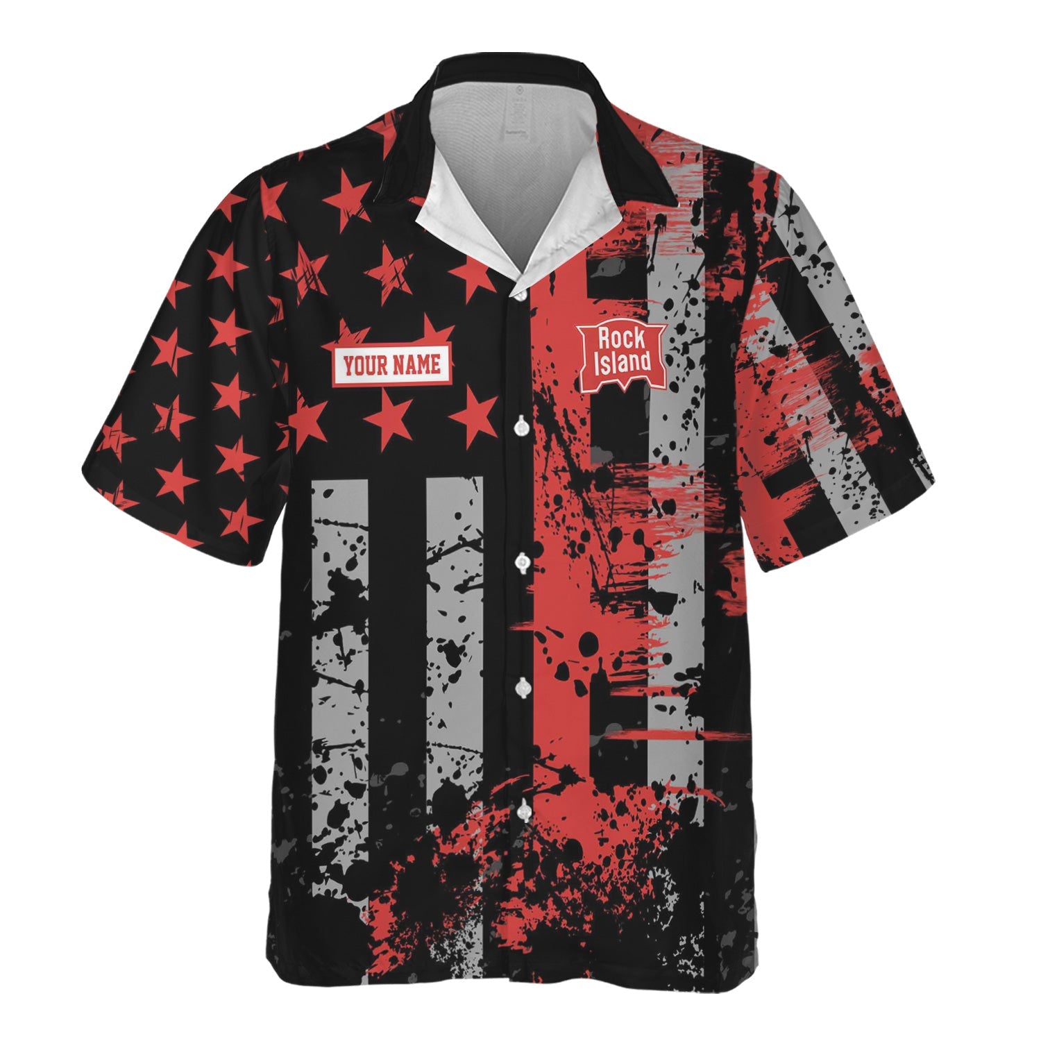 Railspirit Personalized Chicago, Rock Island and Pacific Railroad Hawaiian Shirt Artistic Paint American Flag Style Rock Island Railroad Train Shirt
