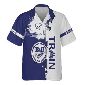 Railspirit Personalized B&O Great States Railroad Hawaiian Shirt Engine Heartbeat and Track Love Style Shirt Gift Idea For Train Lovers