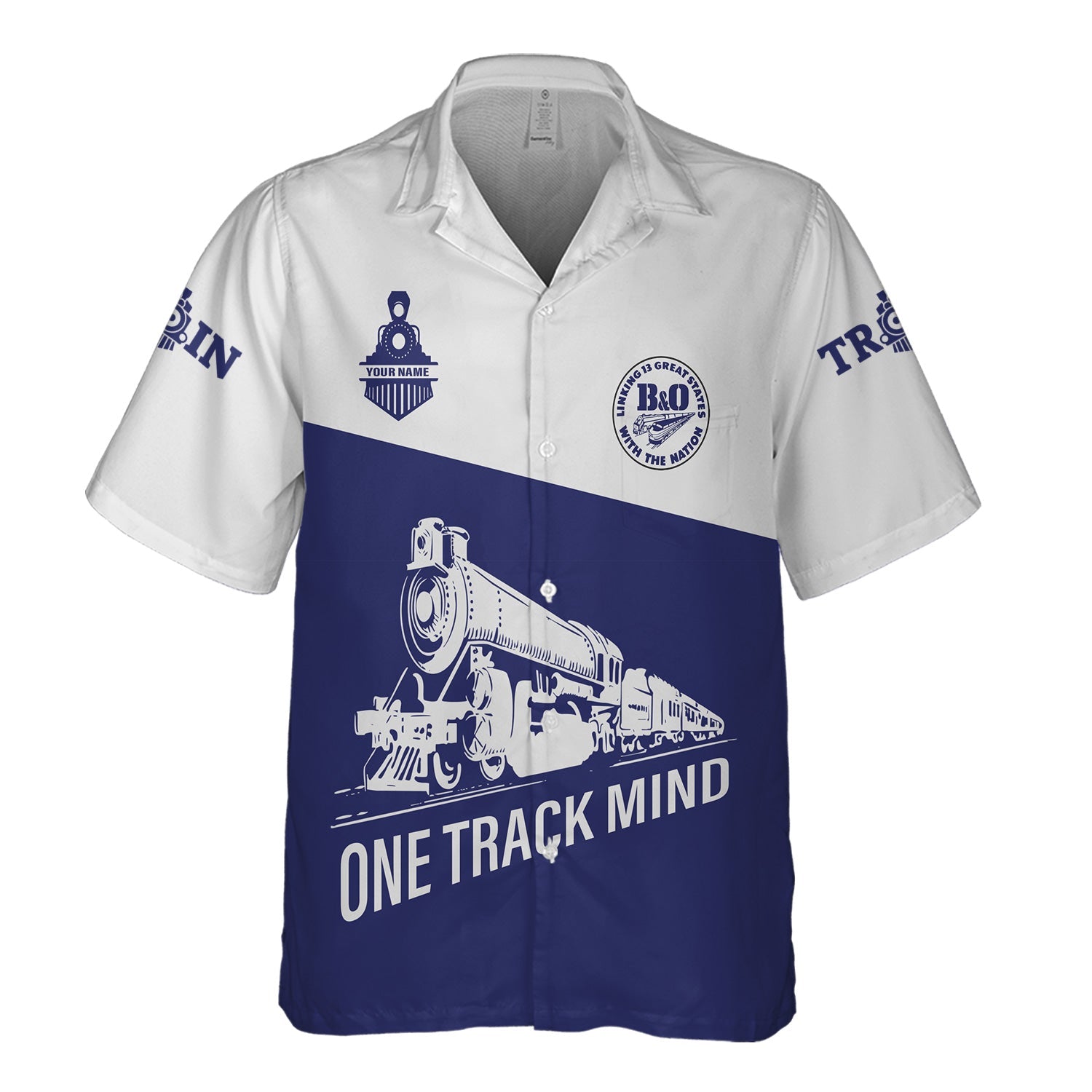 Railspirit Personalized B&O Great States Railroad Hawaiian Shirt One Track Mind Unisex Train Shirt Gift Idea For Train Lover