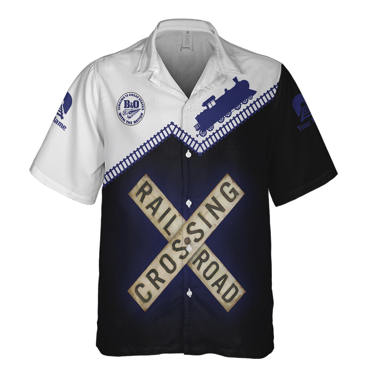 Railspirit Personalized B&O Great States Railroad Hawaiian Shirt Railroad Crossing Printed Train Track Shirt