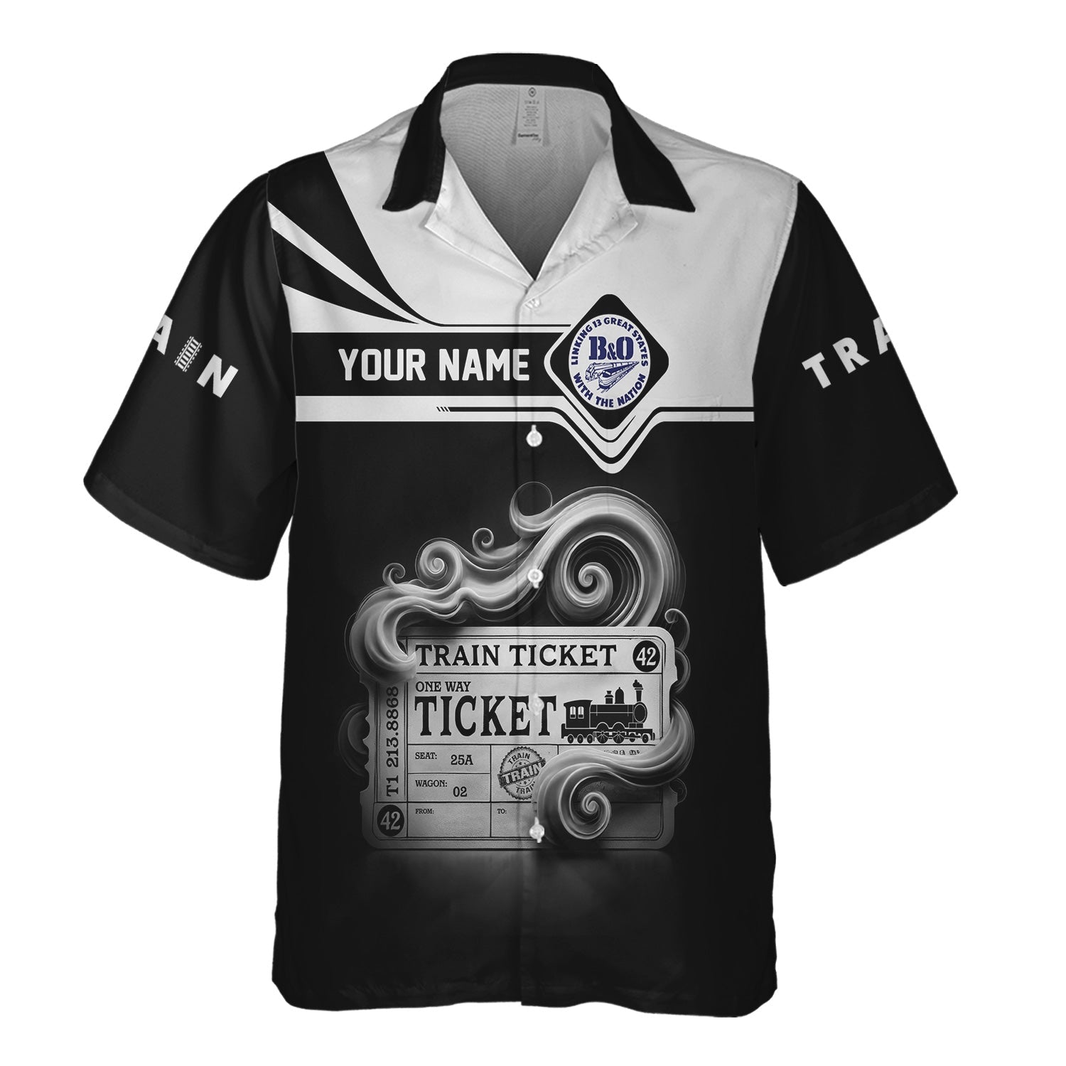 Railspirit Personalized B&O Great States Railroad Hawaiian Shirt Train Ticket American Locomotive Printed Train