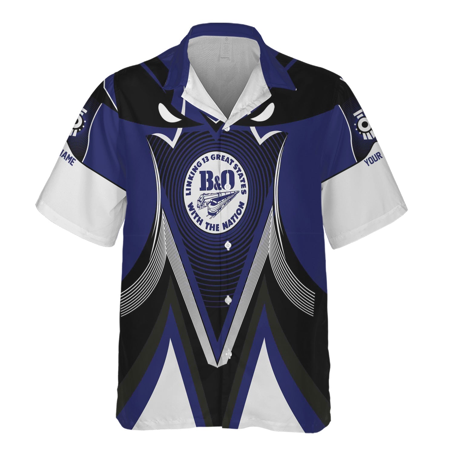 Railspirit Personalized B&O Great States Railroad Hawaiian Shirt Vibrant Graphic Pattern Shirt For Train Enthusiasts