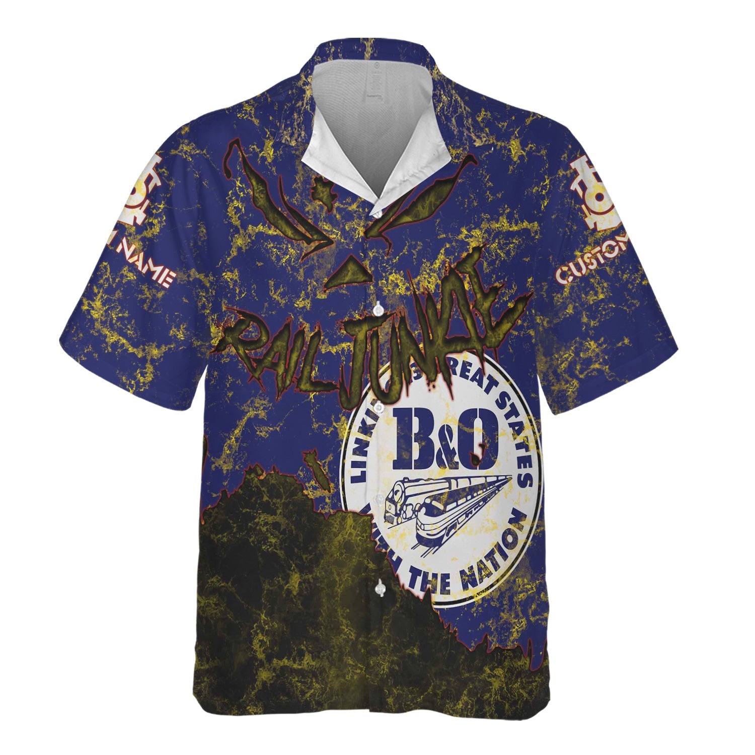Railspirit Personalized B&O Great States Railroad Hawaiian Shirt Torn Graphic Style Train Shirt For Rail Junkie