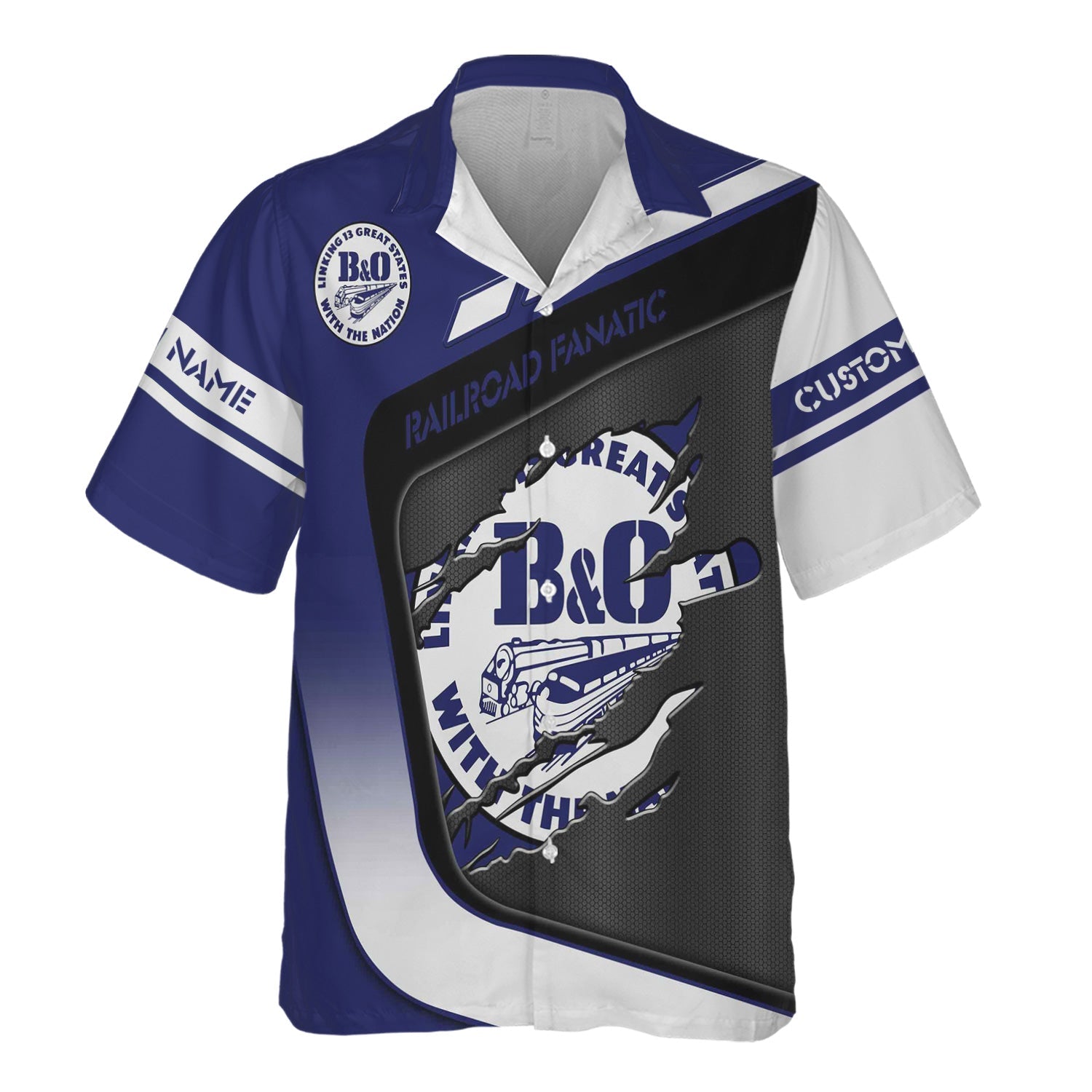 Railspirit Personalized B&O Great States Railroad Hawaiian Shirt Ripped Texture Style Train Shirt For Railroad Fanatic