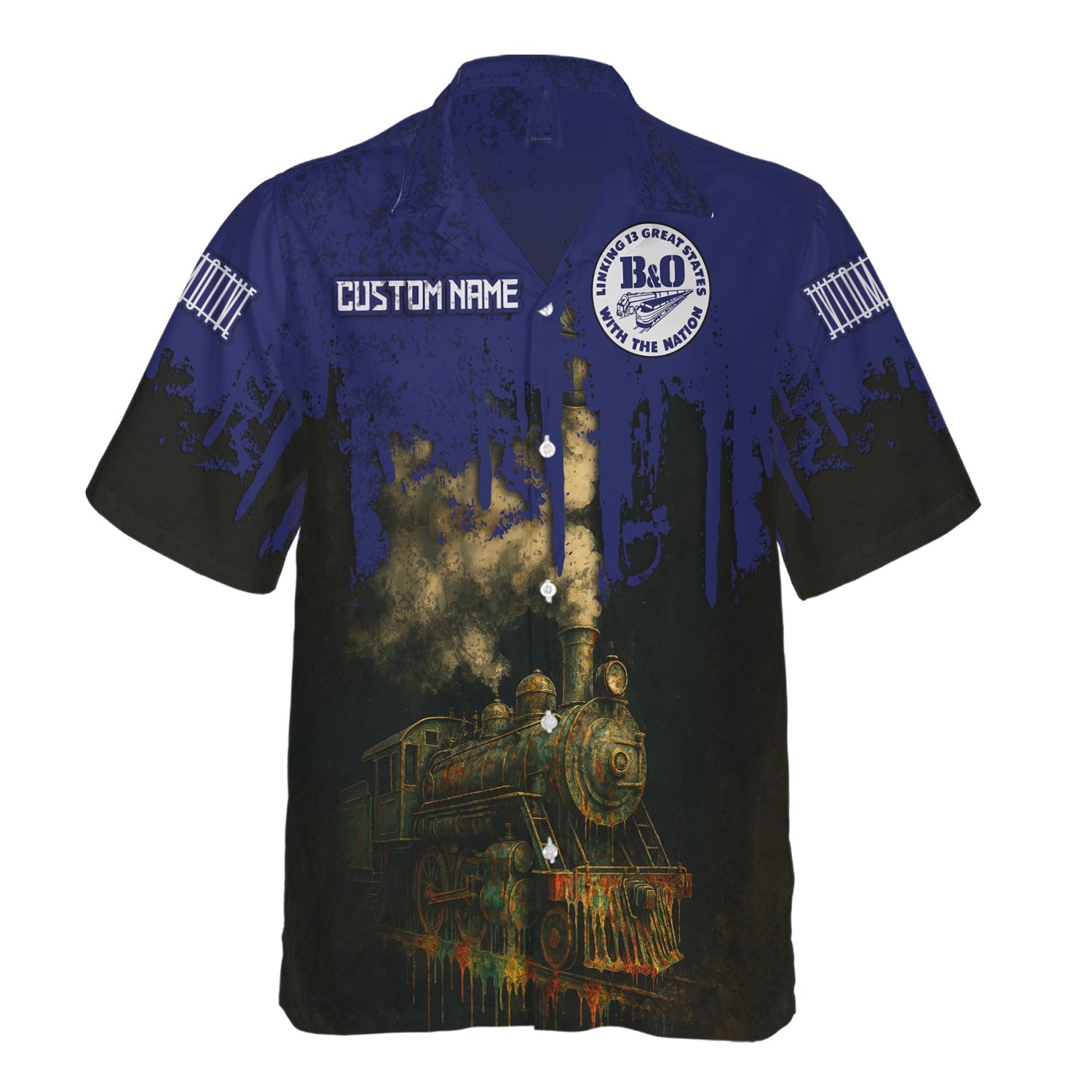 Railspirit Personalized B&O Great States Railroad Hawaiian Shirt Vintage Train Art Style Shirt For Locomotive Fans