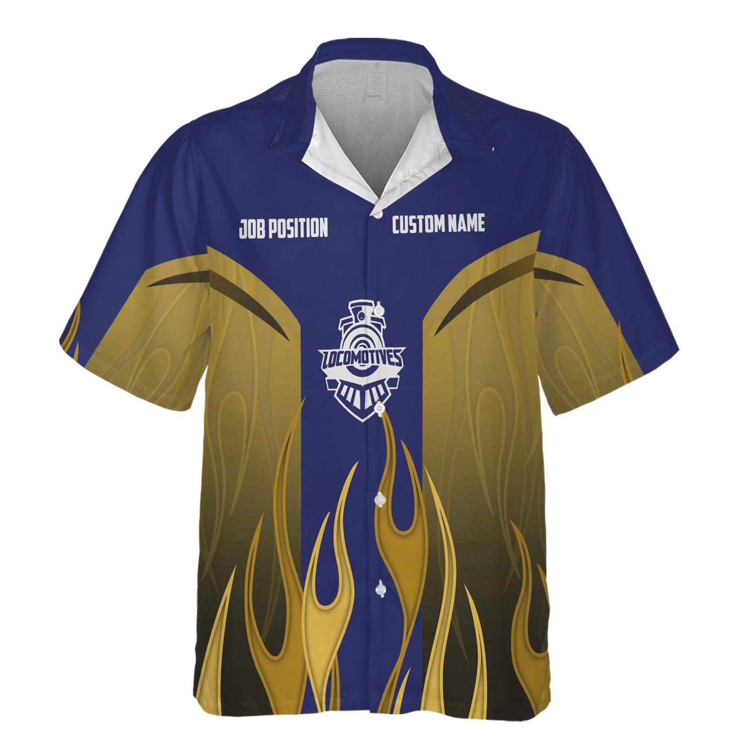 Railspirit Custom Name and Job Title B&O Great States Railroad Hawaiian Shirt Flame Graphic Train Shirt For Rail Workers