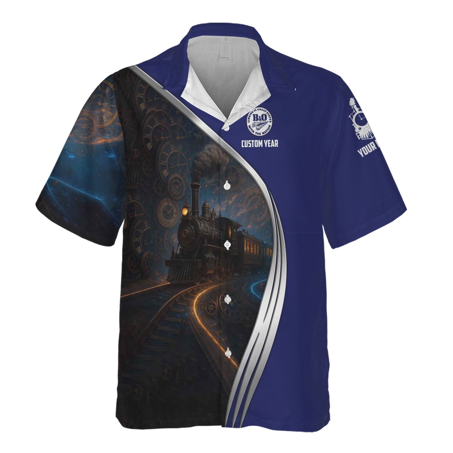 Railspirit Personalized B&O Great States Railroad Hawaiian Shirt Steampunk Locomotive with Custom Year Train Shirt