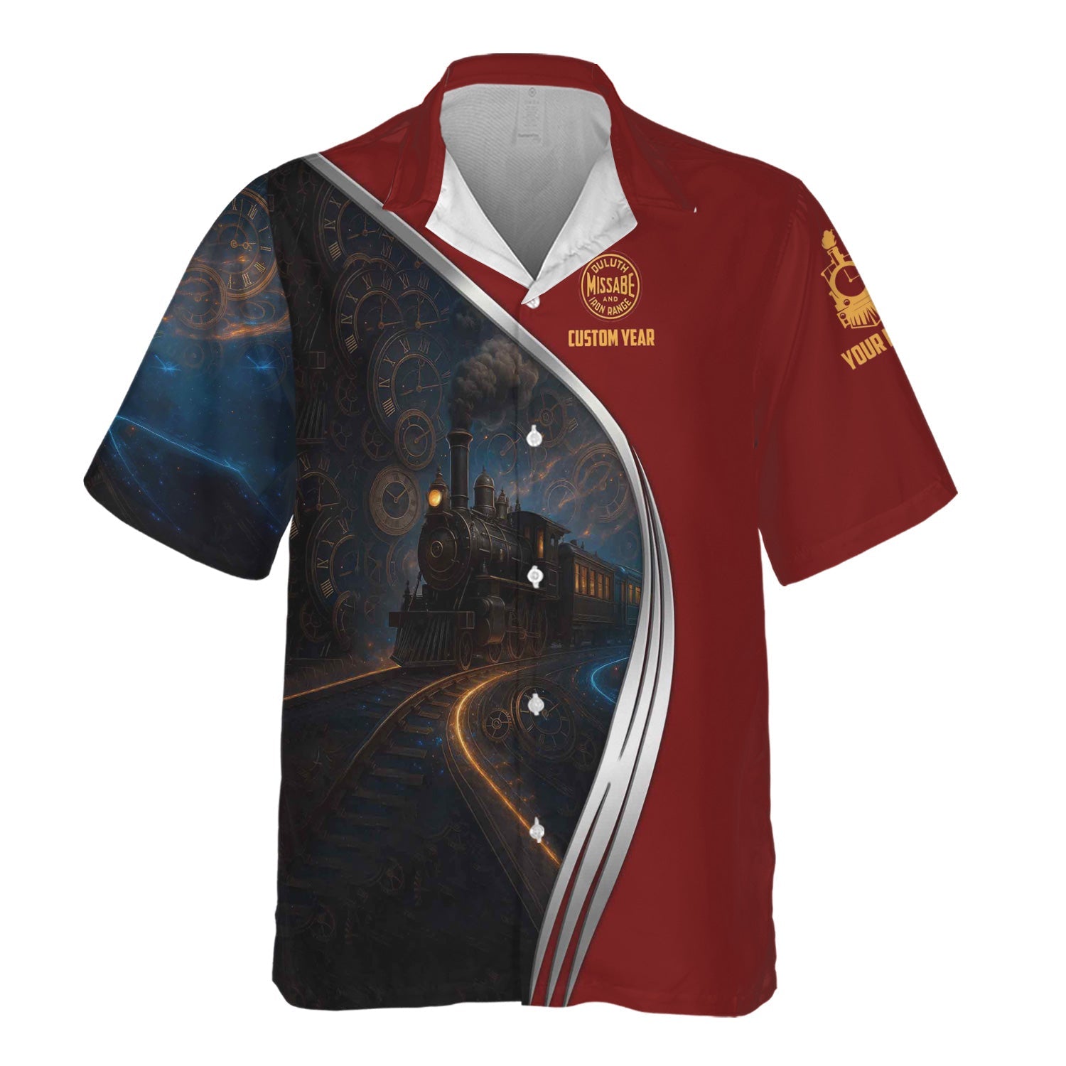 Railspirit Personalized Duluth, Missabe, & Iron Range Railroad Hawaiian Shirt Steampunk Locomotive with Custom Year Train Shirt