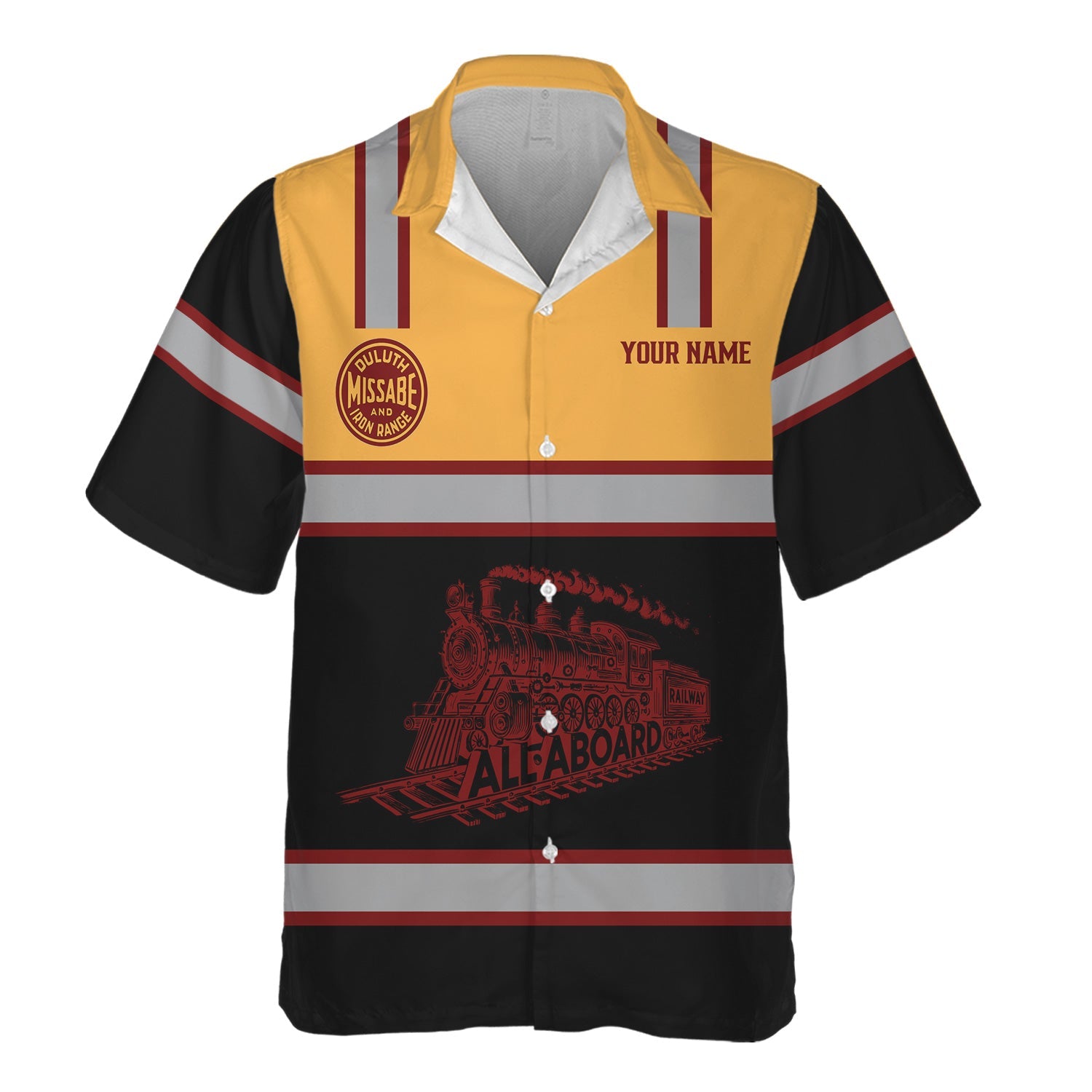 Railspirit Custom Name Duluth, Missabe, & Iron Range Railroad Hawaiian Shirt Eat Train Sleep Repeat Printed Train Shirt