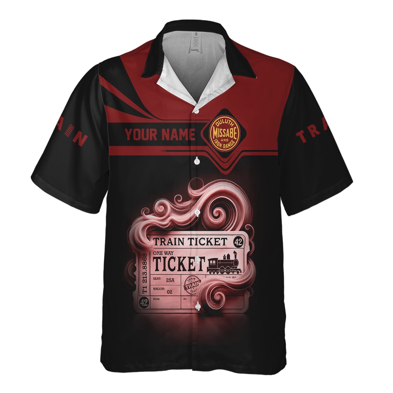 Railspirit Personalized Duluth, Missabe, & Iron Range Railroad Hawaiian Shirt Train Ticket American Locomotive Printed Train