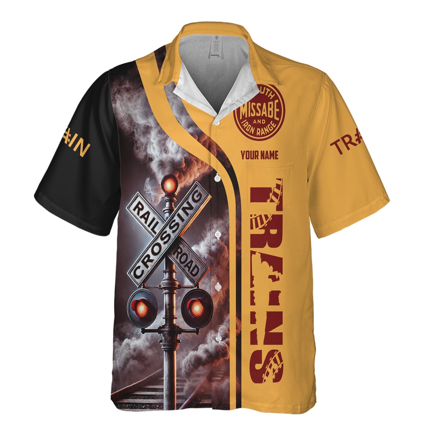 Railspirit Custom Name Duluth, Missabe, & Iron Range Railroad Hawaiian Shirt Railroad Crossing Sign Printed Train Shirt