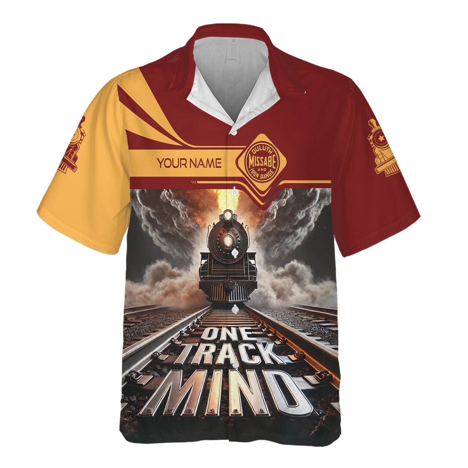 Railspirit Personalized Duluth, Missabe, & Iron Range Railroad Hawaiian Shirt One Track Mind Train Printed Shirt