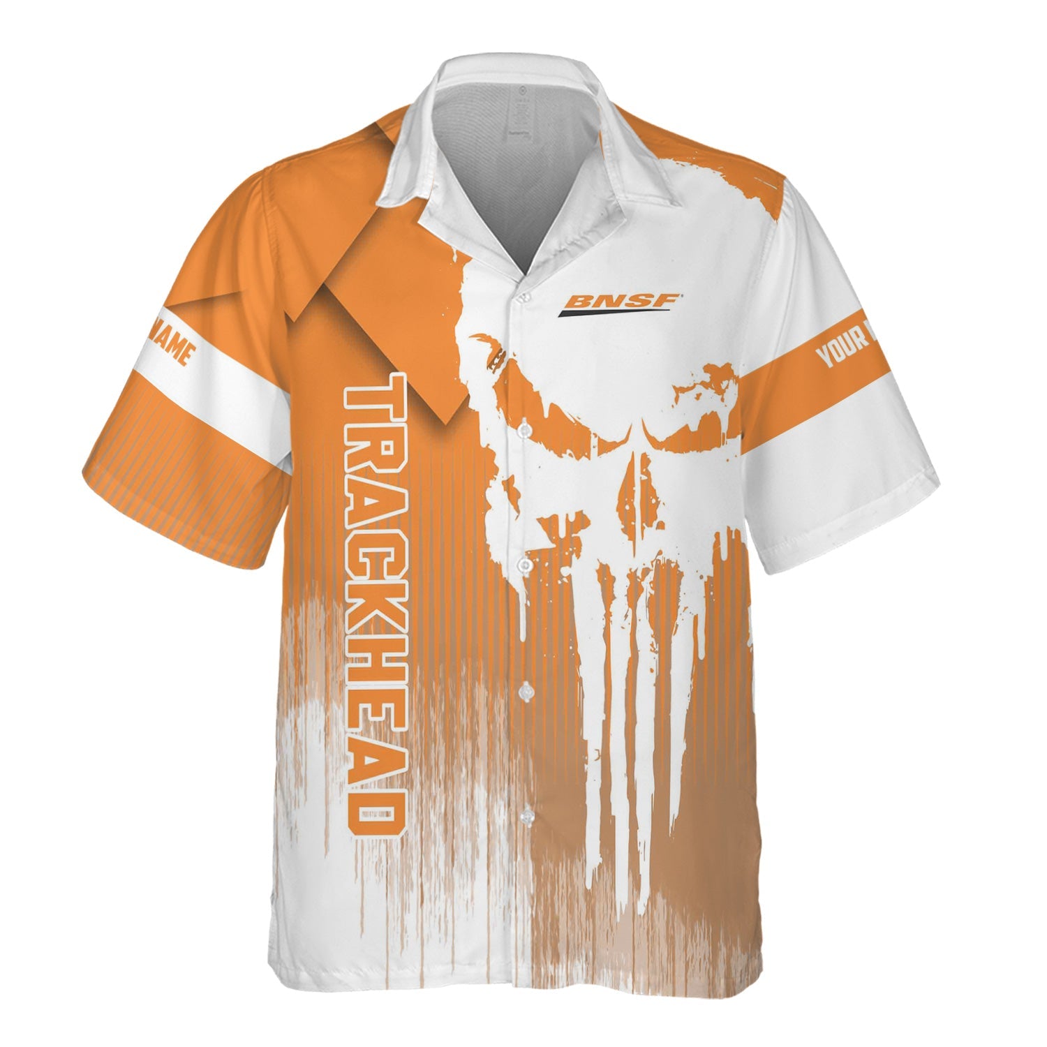 Railspirit Personalized BNSF Railway Hawaiian Shirt Skull Design with Custom Job Train Shirt for Trackhead Crew