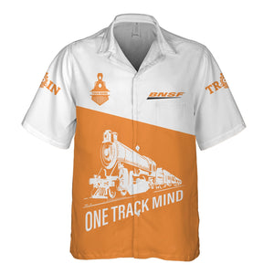 Railspirit Personalized BNSF Railway Hawaiian Shirt One Track Mind Unisex Train Shirt Gift Idea For Train Lover