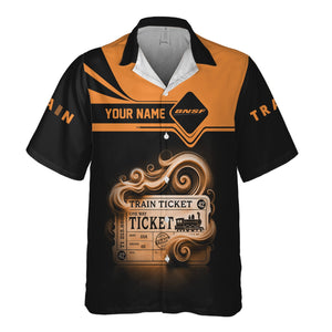 Railspirit Personalized BNSF Railway Hawaiian Shirt Train Ticket American Locomotive Printed Train