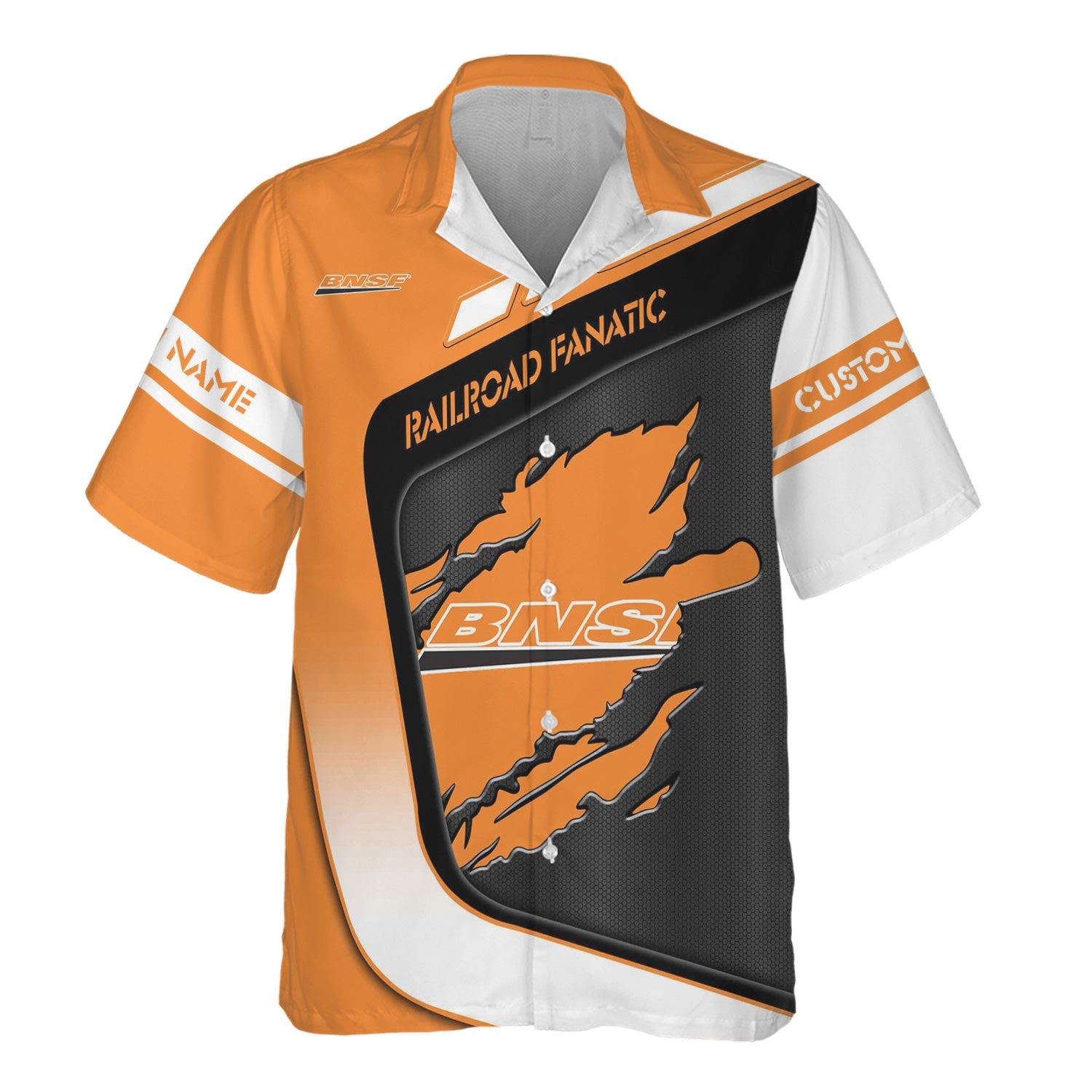 Railspirit Personalized BNSF Railway Hawaiian Shirt Ripped Texture Style Train Shirt For Railroad Fanatic