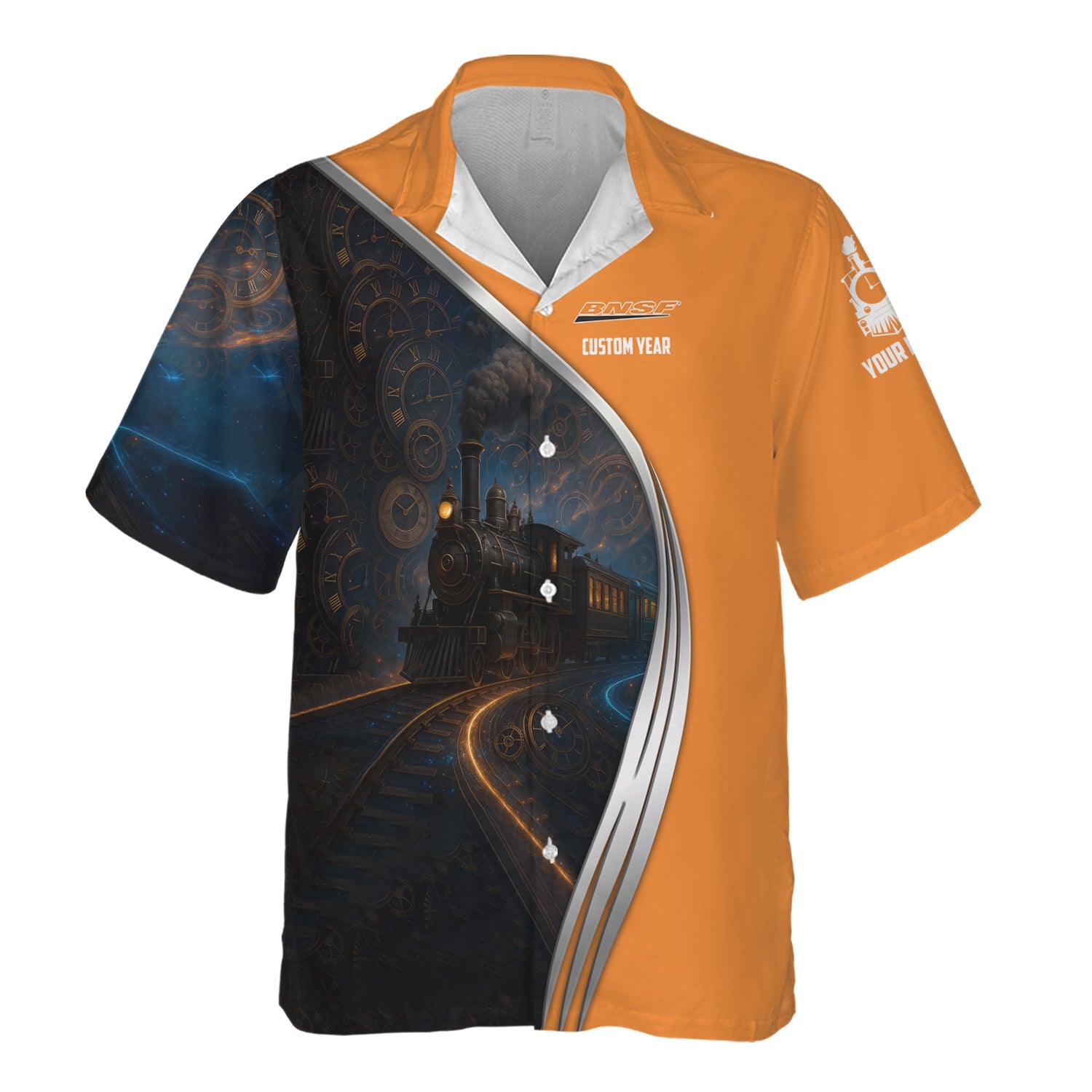 Railspirit Personalized BNSF Railway Hawaiian Shirt Steampunk Locomotive with Custom Year Train Shirt