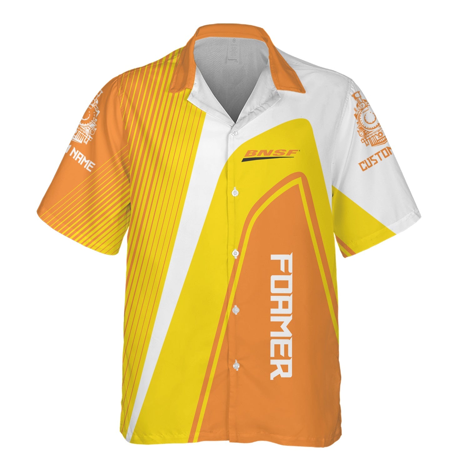 Railspirit Personalized BNSF Railway Hawaiian Shirt Vibrant Striking Style Shirt For Rail Enthusiasts