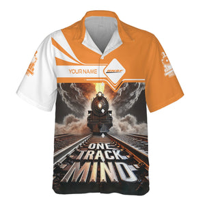 Railspirit Personalized BNSF Railway Hawaiian Shirt One Track Mind Train Printed Shirt