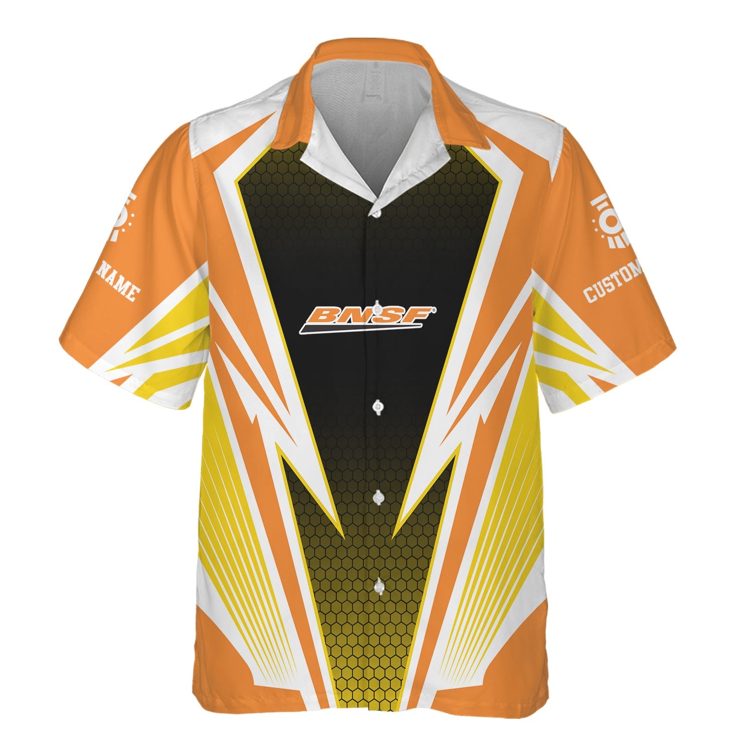 Railspirit Personalized BNSF Railway Hawaiian Shirt Lightning Graphic Style Shirt Gift Idea For Train Lover