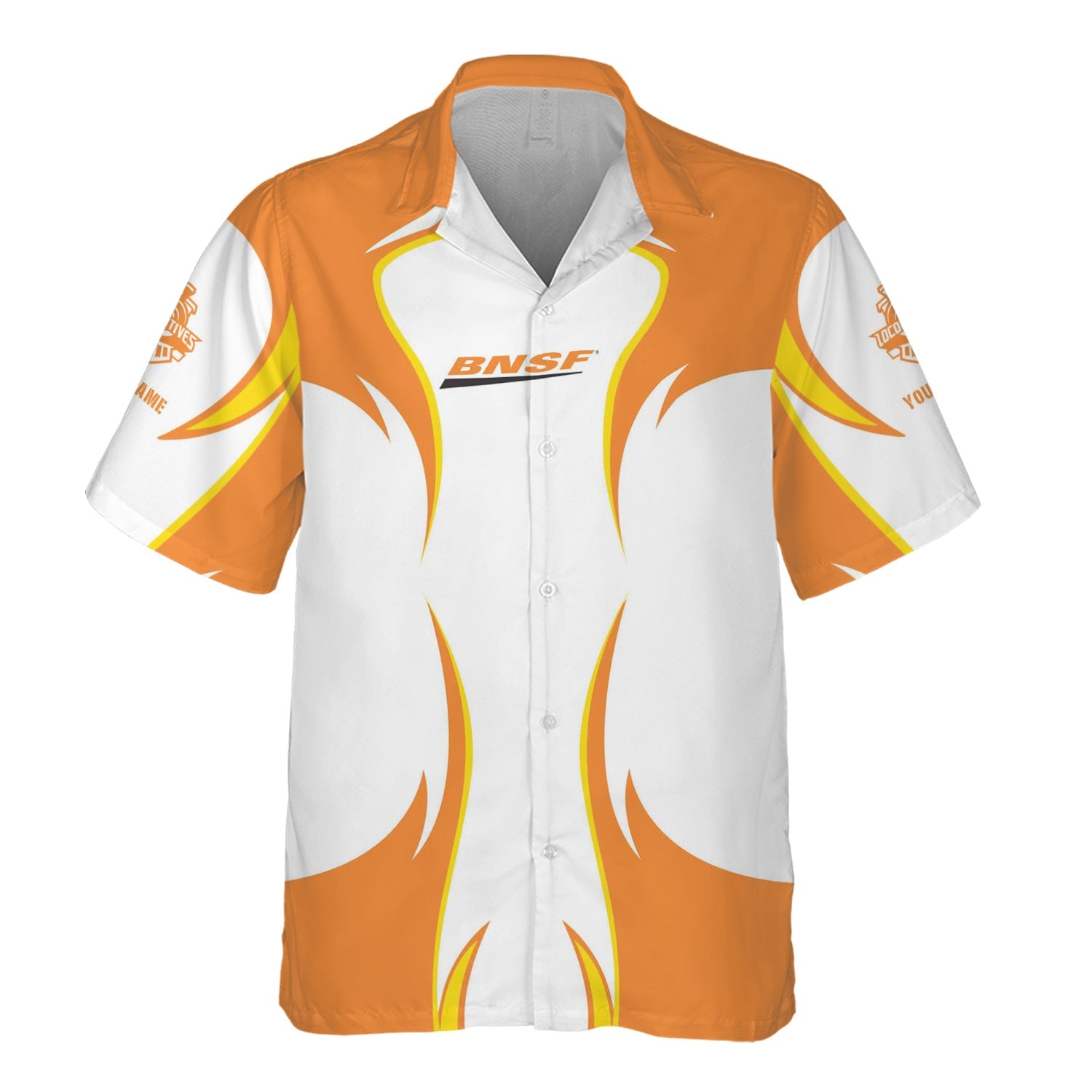 Railspirit Personalized BNSF Railway Hawaiian Shirt Distinctive Flame Style Shirt For Steam Engine Addict