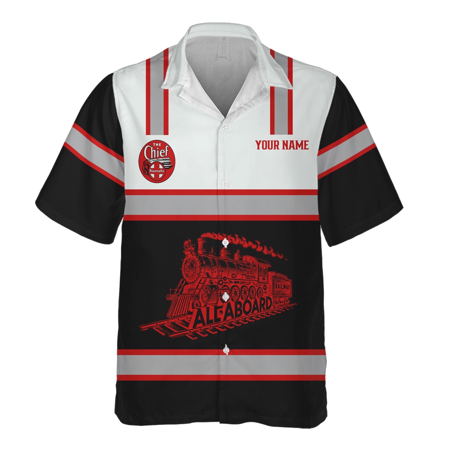Railspirit Custom Name The Chief Santa Fe Railroad Hawaiian Shirt Eat Train Sleep Repeat Printed Train Shirt