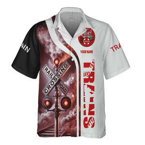 Railspirit Custom Name The Chief Santa Fe Railroad Hawaiian Shirt Railroad Crossing Sign Printed Train Shirt