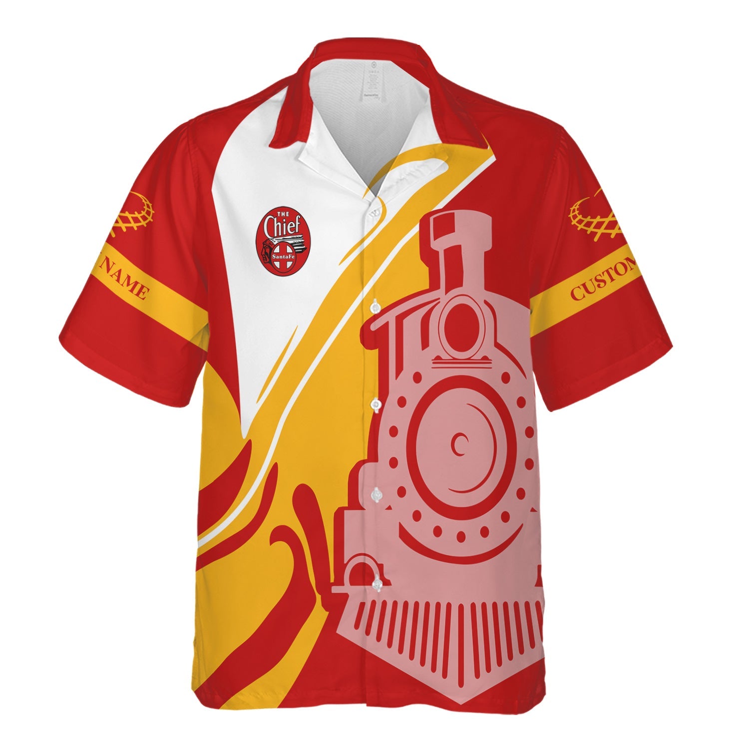 Railspirit Personalized The Chief Santa Fe Railroad Hawaiian Shirt Flame-Inspired Style Shirt Gift Idea For Train Lovers